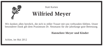Todesanzeige von Wilfried Meyer von KREISZEITUNG SYKE