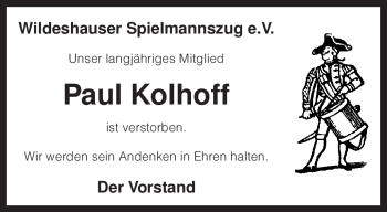 Todesanzeige von Paul Kolhoff von KREISZEITUNG SYKE