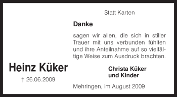 Todesanzeige von Heinz Küker von KREISZEITUNG SYKE