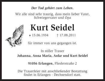Todesanzeige von Kurt Seidel von KREISZEITUNG SYKE