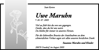 Todesanzeige von Uwe Maruhn von KREISZEITUNG SYKE