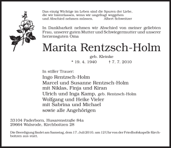 Todesanzeige von Marita Rentzsch-Holm 