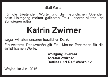 Todesanzeige von Katrin Zwirner von KRZ
