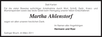 Todesanzeige von Martha Ahlenstorf von KREISZEITUNG SYKE