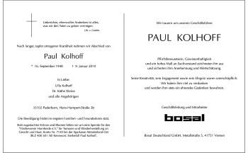 Todesanzeige von Paul Kolhoff von KREISZEITUNG SYKE