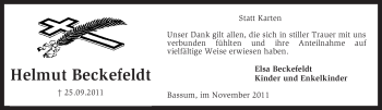 Todesanzeige von Helmut Beckefeldt von KREISZEITUNG SYKE