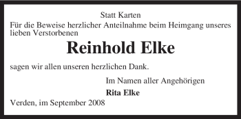 Todesanzeige von Reinhold Elke von KREISZEITUNG SYKE