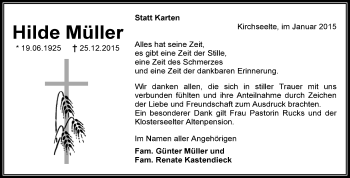 Todesanzeige von Hilde Müller von KRZ