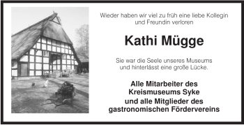 Todesanzeige von Kathi Mügge von KREISZEITUNG SYKE
