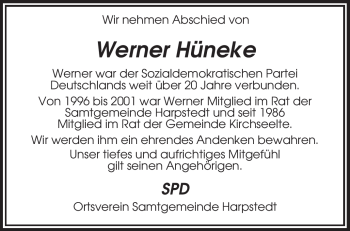 Todesanzeige von Werner Hüneke von KREISZEITUNG SYKE