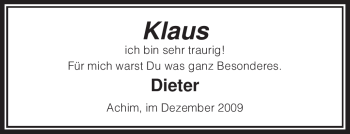 Todesanzeige von Klaus Unbekannt von KREISZEITUNG SYKE