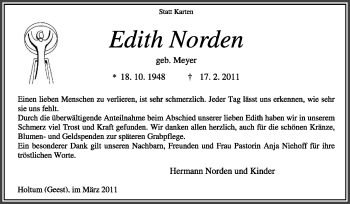 Todesanzeige von Edith Norden von KREISZEITUNG SYKE