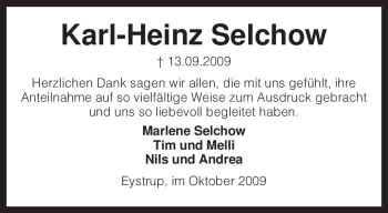 Todesanzeige von Karl-Heinz Selchow von KREISZEITUNG SYKE