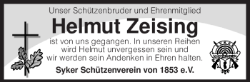 Todesanzeige von Helmut Zeising von KREISZEITUNG SYKE