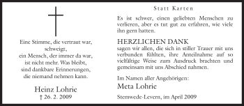 Todesanzeige von Heinz Lohrie von KREISZEITUNG SYKE