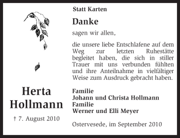 Todesanzeige von Herta Hollmann von KREISZEITUNG SYKE