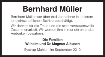 Todesanzeige von Bernhard Müller von KREISZEITUNG SYKE