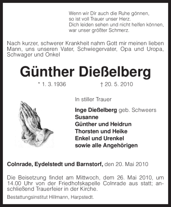 Todesanzeige von Günther Dießelberg von KREISZEITUNG SYKE