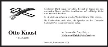 Todesanzeige von Otto Knust von KREISZEITUNG SYKE