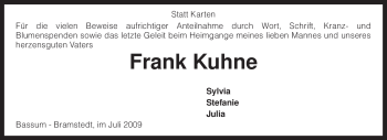Todesanzeige von Frank Kuhne von KREISZEITUNG SYKE