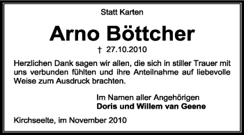 Todesanzeige von Arno Böttcher von KREISZEITUNG SYKE