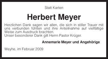 Todesanzeige von Herbert Meyer von KREISZEITUNG SYKE