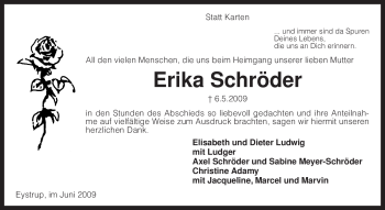 Todesanzeige von Erika Schröder von KREISZEITUNG SYKE