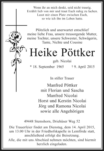Todesanzeige von Heike Pöttker von KRZ
