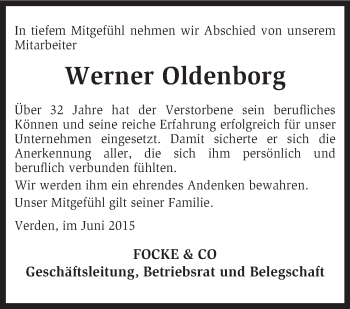 Todesanzeige von Werner Oldenborg von KRZ