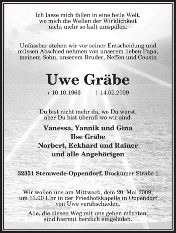 Todesanzeige von Uwe Gräbe von KREISZEITUNG SYKE