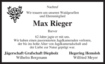 Todesanzeige von Max Rieger von KRZ