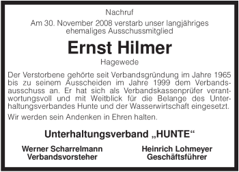 Todesanzeige von Ernst Hilmer von KREISZEITUNG SYKE