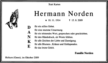 Todesanzeige von Hermann Norden von KREISZEITUNG SYKE