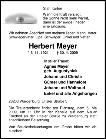 Todesanzeige von Herbert Meyer 