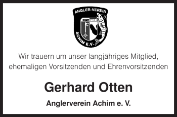 Todesanzeige von Gerhard Otten von KREISZEITUNG SYKE