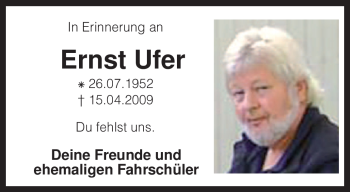 Todesanzeige von Ernst Ufer von KREISZEITUNG SYKE