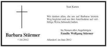 Todesanzeige von Barbara Stürmer von KREISZEITUNG SYKE