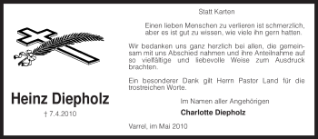 Todesanzeige von Heinz Diepholz von KREISZEITUNG SYKE