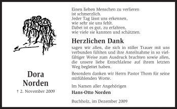 Todesanzeige von Dora Norden von KREISZEITUNG SYKE