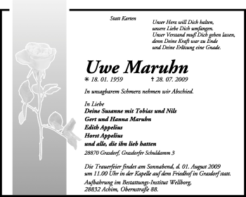 Todesanzeige von Uwe Maruhn von KREISZEITUNG SYKE