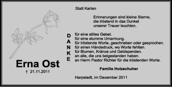 Todesanzeige von Erna Ost von KREISZEITUNG SYKE