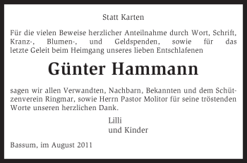 Todesanzeige von Günter Hammann von KREISZEITUNG SYKE