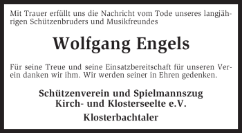 Todesanzeige von Wolfgang Engels von KREISZEITUNG SYKE