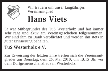 Todesanzeige von Hans Viets von KREISZEITUNG SYKE