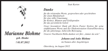 Todesanzeige von Marianne Blohme von KREISZEITUNG SYKE