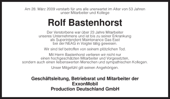 Todesanzeige von Rolf Bastenhorst von KREISZEITUNG SYKE