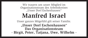 Todesanzeige von Manfred Israel von KREISZEITUNG SYKE