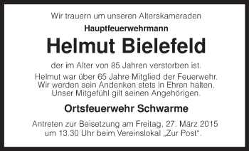 Todesanzeige von Helmut Bielefeld von KRZ