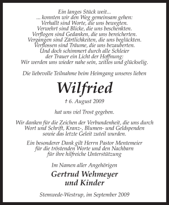 Todesanzeige von Wilfried Wehmeyer von KREISZEITUNG SYKE