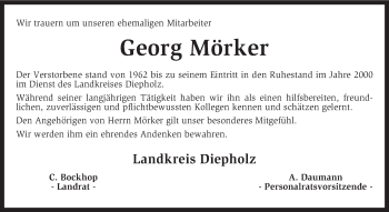 Todesanzeige von Georg Mörker von KRZ
